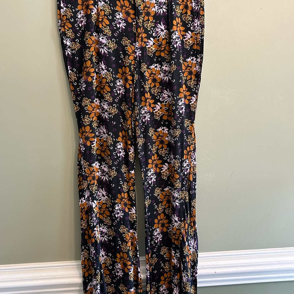 Free People Black and Orange Floral Wide Leg Pants